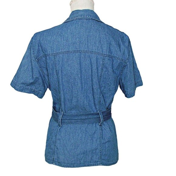 Vintage Stonebridge Denim Button Up Top Shirt Lightwash Wasit Tie Short Sleeve M - Picture 3 of 8